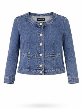 J Crew denim crop jean jacket Womens Size 0 channel style  gold buttons